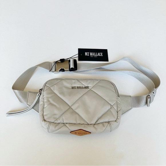 MZ Wallace Madison Belt Bag Frost Silver Quilted Crossbody Bag Travel Festival - Picture 13 of 13